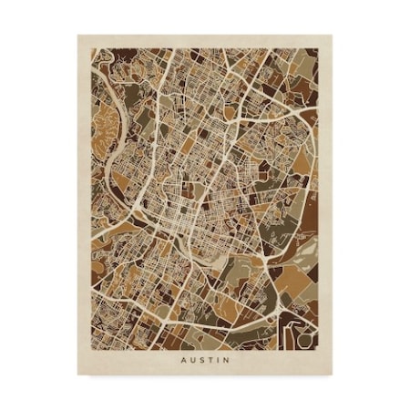 Michael Tompsett 'Austin Texas City Map Brown' Canvas Art,14x19